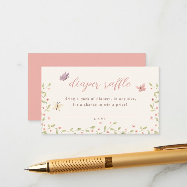 Watercolor Butterfly Baby Shower Diaper Raffle Enclosure Card (Front/Back In Situ)