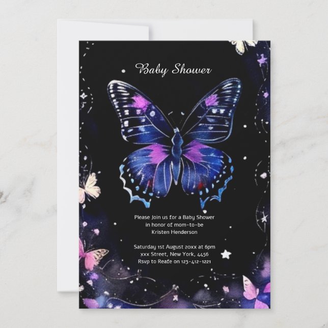 Watercolor Butterfly Baby Shower Invitation (Front)