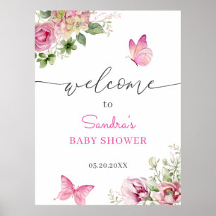 Watercolor Butterfly Baby Shower Welcome Poster