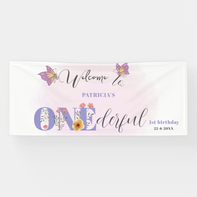 Watercolor Butterfly & Bees Baby Shower Welcome Banner (Horizontal)