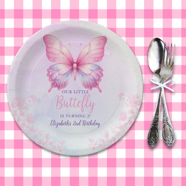 Watercolor Butterfly Birthday Girl Party Paper Plate (Creator Uploaded)
