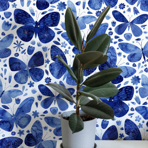 Watercolor Butterfly Blue and White Art Wallpaper