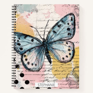 Watercolor Butterfly Blue Boho Nature Art Notebook