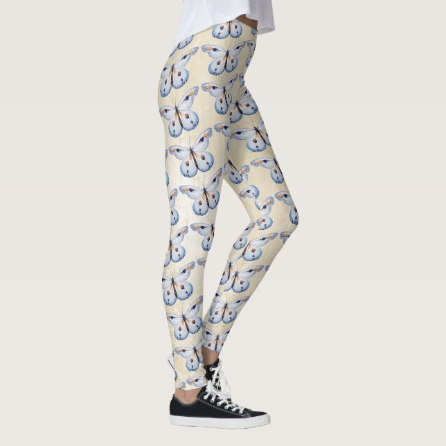 Watercolor BUTTERFLY blue orange + your ideas Leggings (Right)