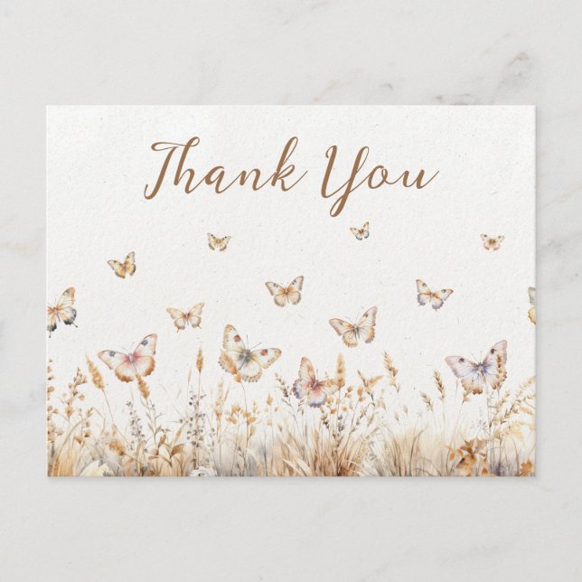 Watercolor Butterfly Boho Baby Shower Thank You Postcard (Front)