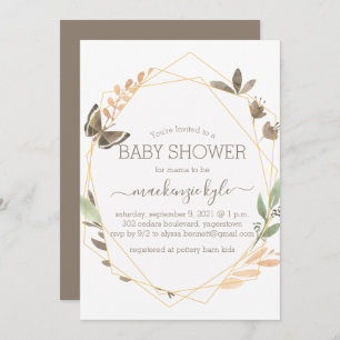 Watercolor Butterfly Boho Floral Baby Shower Invitation