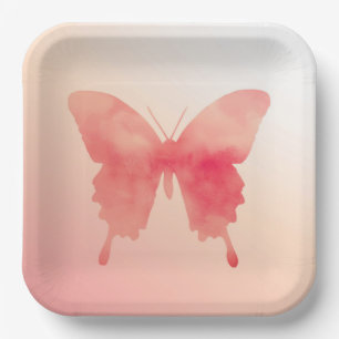Watercolor Butterfly - Coral and Peach Paper Plate