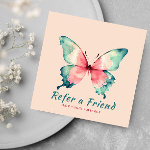 Watercolor Butterfly Elegant Blush Pink Salon  Referral Card