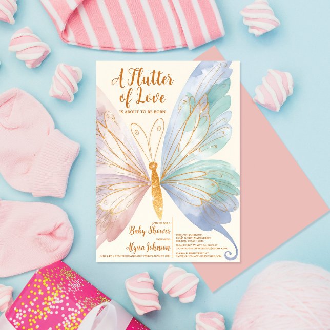 Watercolor Butterfly Elegant Glitter Baby Shower Invitation (Creator Uploaded)