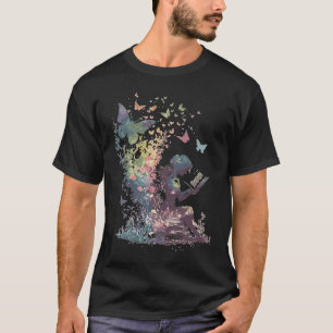Watercolor Butterfly Fairy Read Book Library Fanta T-Shirt
