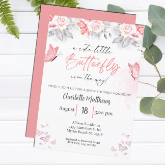 Watercolor Butterfly Floral Baby Shower Invitation