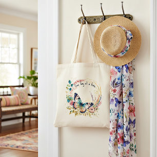 Watercolor butterfly floral custom tote bag