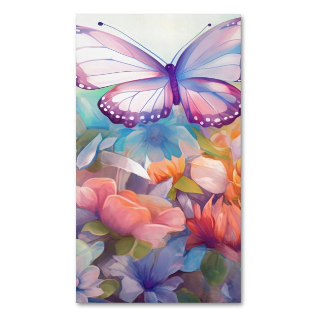 Watercolor Butterfly Floral Design Magnetic Business Card (Front Vertical)