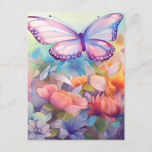 Watercolor Butterfly Floral Design Postcard