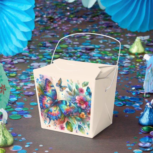 Watercolor Butterfly Floral Flowers Blue Pink Favour Box (Party)