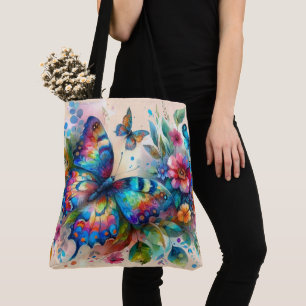 Watercolor Butterfly Floral Flowers Blue Pink Tote Bag