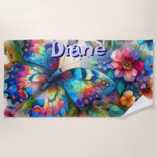 Watercolor Butterfly Floral Garden Personalised Beach Towel