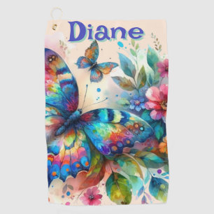 Watercolor Butterfly Floral Garden Personalised Golf Towel