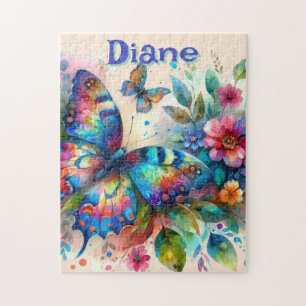 Watercolor Butterfly Floral Garden Personalised Jigsaw Puzzle