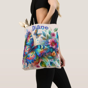 Watercolor Butterfly Floral Garden Personalised Tote Bag