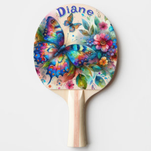 Watercolor Butterfly Floral Garden Personalized Ping Pong Paddle
