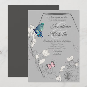 Watercolor Butterfly Floral Geometric Wedding Invitation