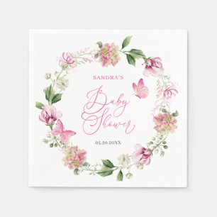 Watercolor Butterfly Floral Girl Baby Shower Napkin