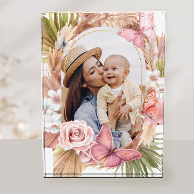 Watercolor Butterfly Floral Mothers Day Photo Block (Creator Uploaded)