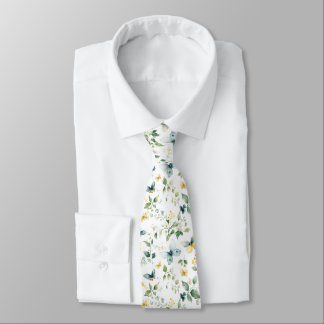 Watercolor Butterfly Floral Pattern in Soft Yellow Tie