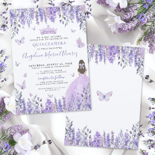 Watercolor Butterfly Floral Purple Quinceanera Invitation