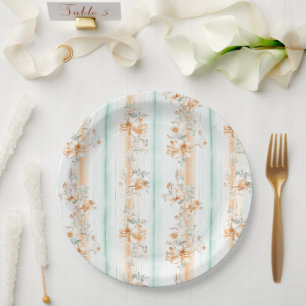 Watercolor Butterfly Floral Sage Orange Paper Plate