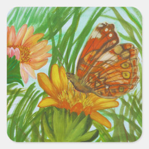 Watercolor Butterfly flower garden Square Sticker
