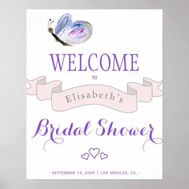 Watercolor  butterfly french bridal shower welcome poster (Front)