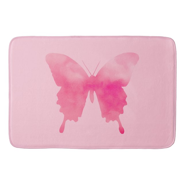 Watercolor Butterfly - Fuchsia and Pink Bath Mat (Front)