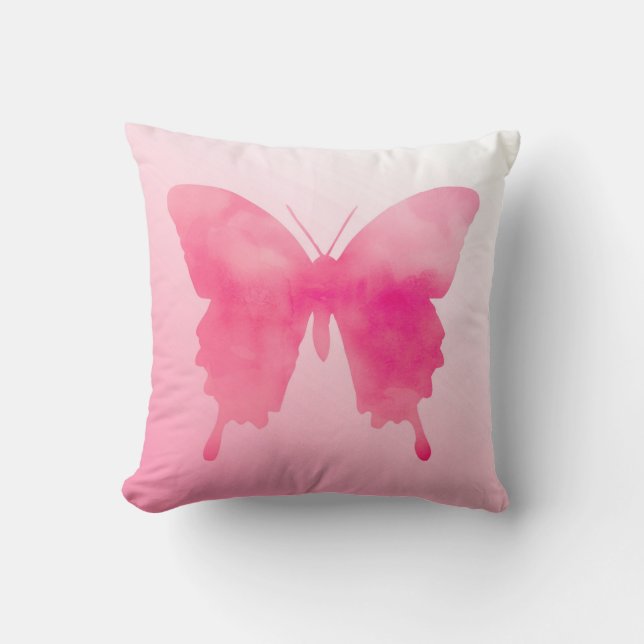 Watercolor Butterfly - Fuchsia and Pink Cushion (Front)