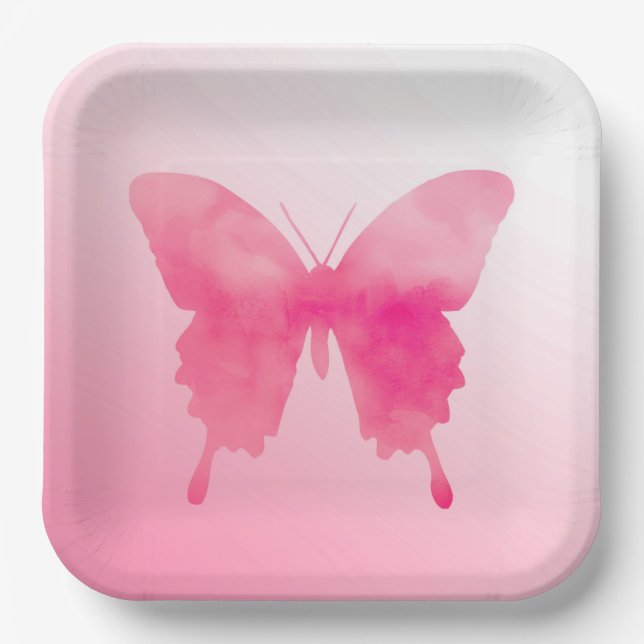 Watercolor Butterfly - Fuchsia and Pink Paper Plate (Front)