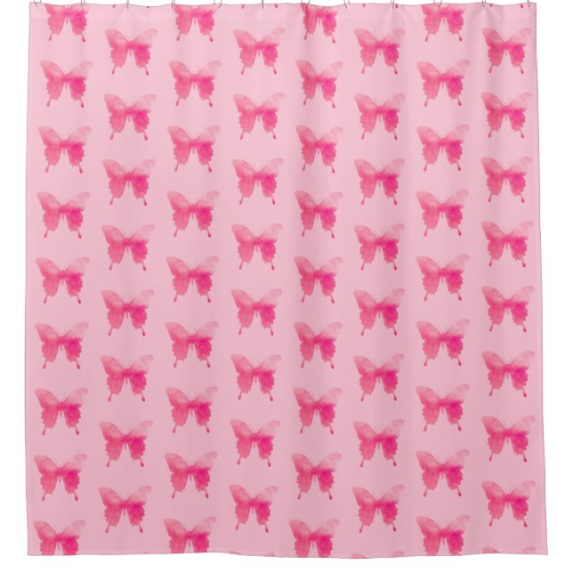 Watercolor Butterfly - Fuchsia and Pink Shower Curtain (Front)