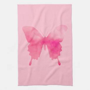 Watercolor Butterfly - Fuchsia and Pink Tea Towel