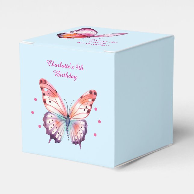 Watercolor Butterfly in Pink Purple and Blue Favour Box (Front Side)