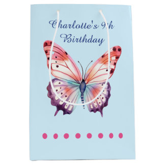 Watercolor Butterfly in Pink Purple and Blue Medium Gift Bag
