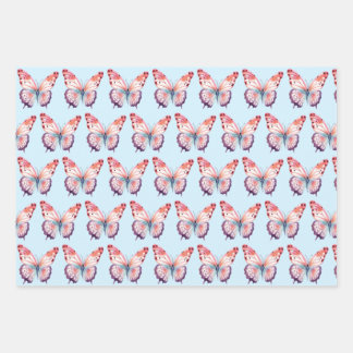 Watercolor Butterfly in Pink Purple and Blue Wrapping Paper Sheet
