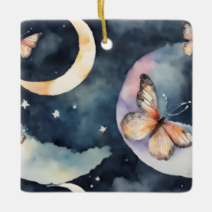 watercolor butterfly in the night sky ceramic ornament