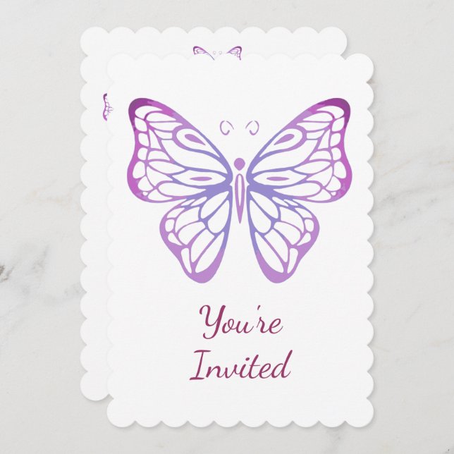 Watercolor Butterfly Invite for Birthday Party (Front/Back)