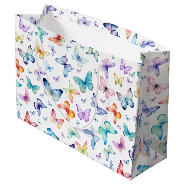 Watercolor Butterfly Large Gift Bag (Back Angled)