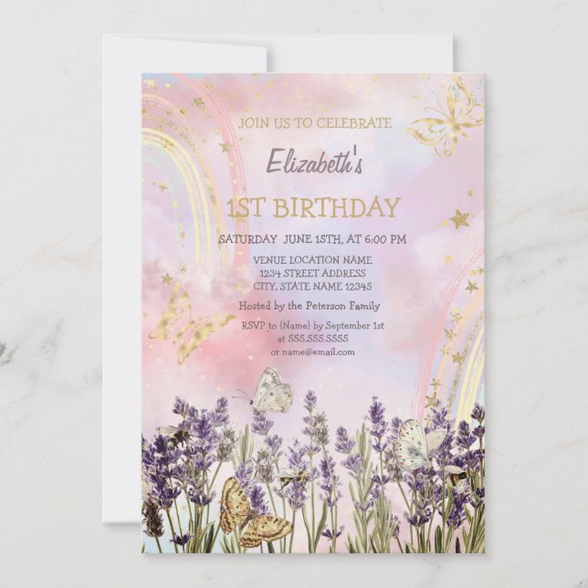 Watercolor Butterfly Lavander Birthday  Invitation (Front)