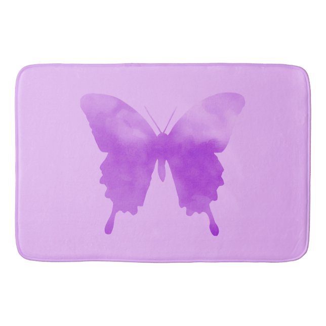 Watercolor Butterfly - Lavender and Violet Bath Mat (Front)