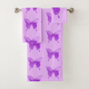 Watercolor Butterfly - Lavender and Violet Bath Towel Set