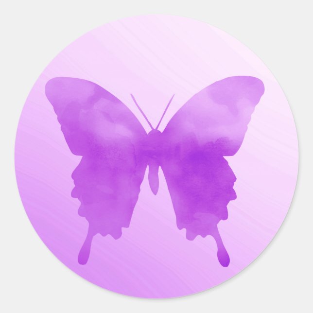 Watercolor Butterfly - Lavender and Violet Classic Round Sticker (Front)