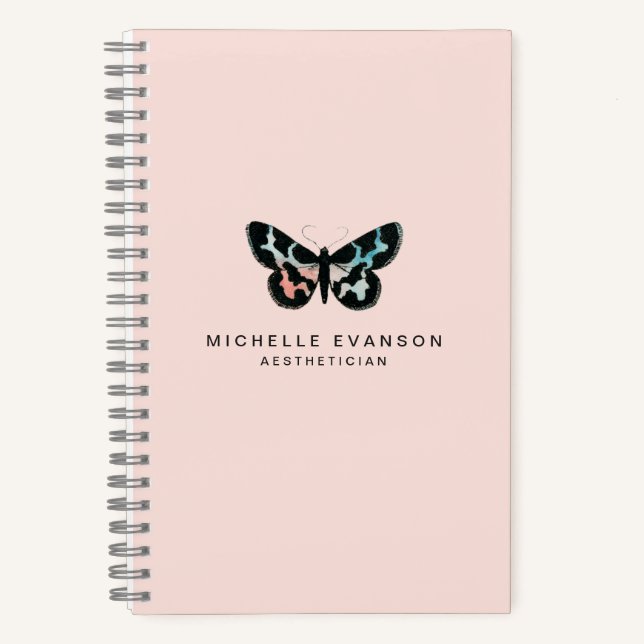 Watercolor Butterfly Logo Blush Pink Pretty Notebook (Front)