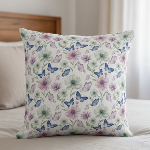 Watercolor Butterfly Meadow Floral Birthday Gift Cushion